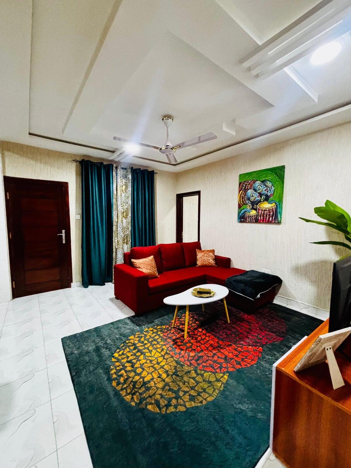 Furnished living room of Cape Coast Airbnb property managed by Gold Lion International