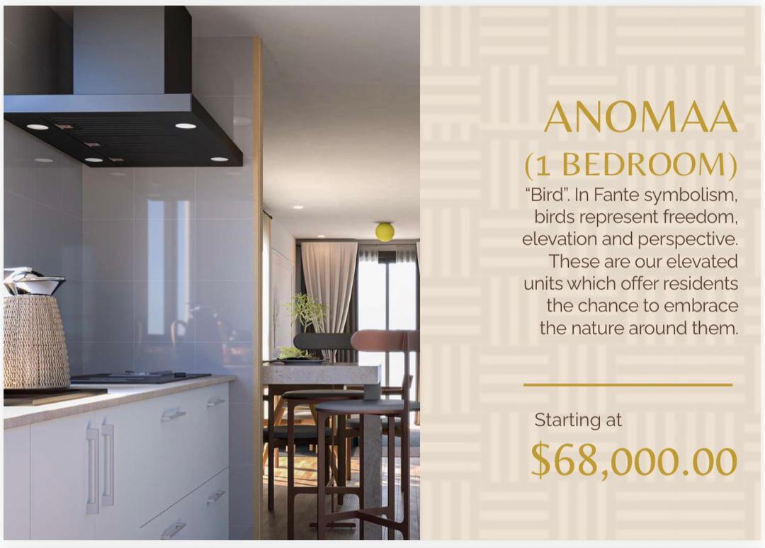 KoSa Palms ANOMAA — 1 bedroom elevated residence interior, biophilic coastal living Cape Coast Ghana